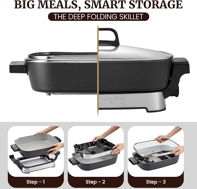 Elite Gourmet 15" x 12" x 3" Stow-Away Foldable Electric Skillet, Ceralast™ - Image 2