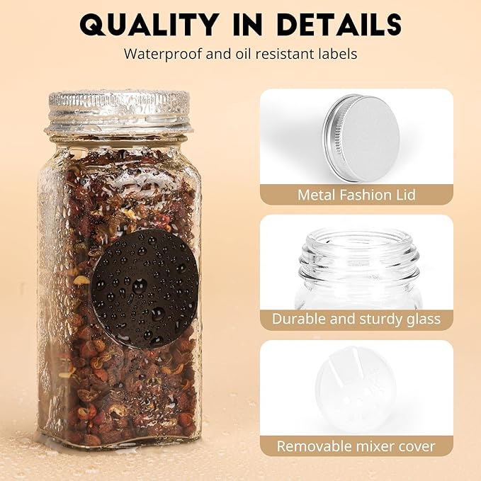 12Pcs Spice Jars with Label, 4oz Empty Square Seasoning Containers, Spice Jars - Image 3
