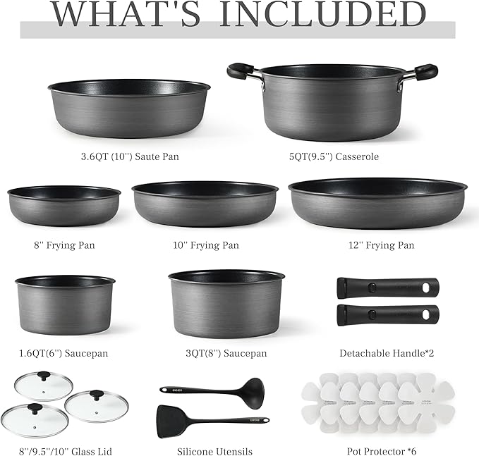CAROTE 20pcs 4-Ply Premium Hard Anodized Pots and Pans Set Non Stick - Image 2