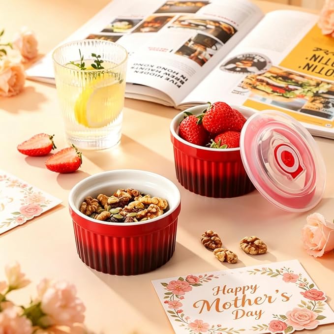 vancasso 6 oz Ramekins with Lid, Porcelain Creme Brulee Souffle Dishes - Image 3