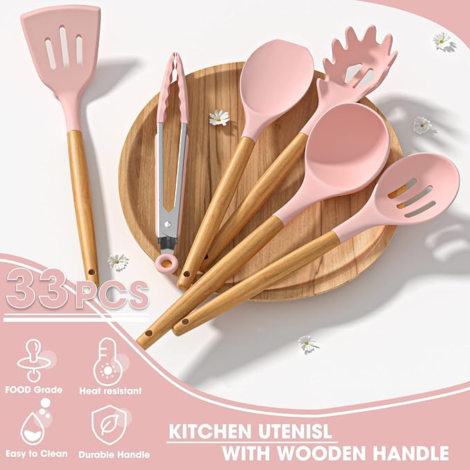 Umite Chef Silicone Kitchen Utensils Set, 33 Piece Non-Stick Kitchen Utensils - Image 6