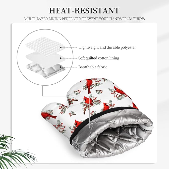 Christmas Cardinal Birds Oven Mitts and Pot Holders Sets of 3, Cardinal Birds - Image 5