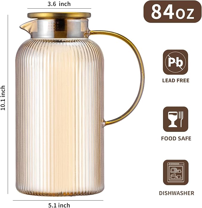 Buaic Glass Pitcher with Lid, 2 PACK 84 oz/ 2.5 Liter Amber Classic Vertical - Image 2