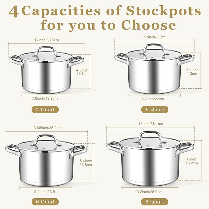 Leonyo 6QT Stock Pot with Lid, Stainless Steel Soup Pasta Pot - Image 9