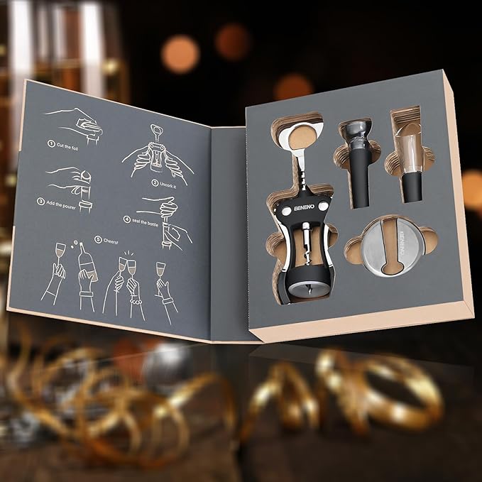 Beneno Multifunctional Wine Bottle Opener Gift Wing Corkscrew, Foil Cutter - Image 3