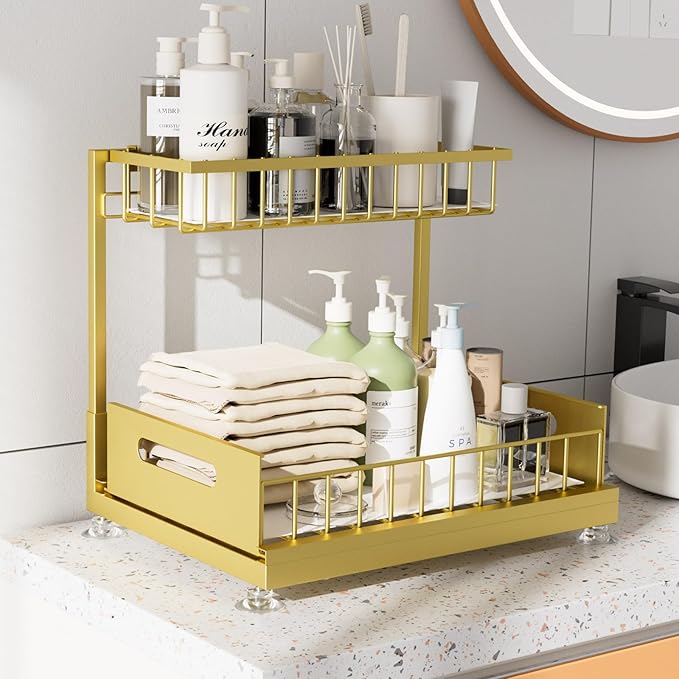 Saydear Under Sink Organizer Storage 2-Tier Premium Metal Pull-Out Kitchen - Image 3