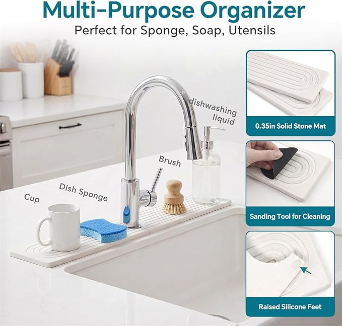 Stone Faucet Mat for Kitchen Sink-Diatomite Drying Stone Mat& Sink Protector - Image 4