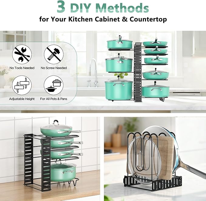 ORDORA Pots and Pans Organizer under Cabinet, 8 Tier Pot Organizers Rack - Image 3
