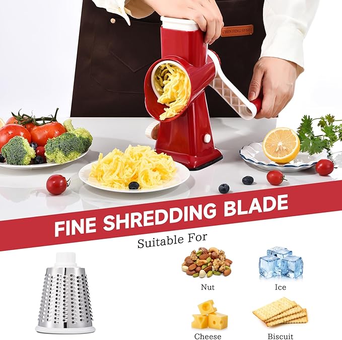 Rotary Cheese Grater with Handle Kitchen Shredder Slicer Grater Slicer Ice - Image 3