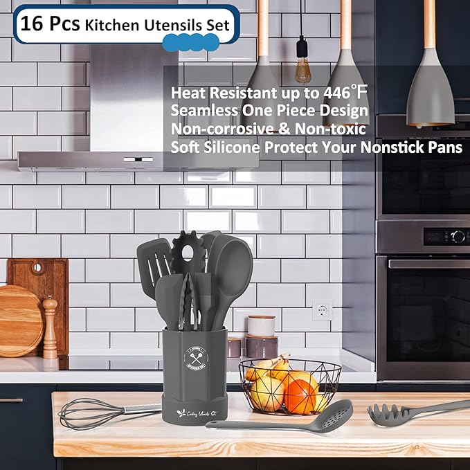 Silicone Kitchen Utensils Set, 16-Piece Silicone Cooking Utensils by Deedro - Image 2
