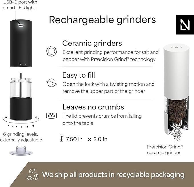 LARS NYSØM Electric Salt and Pepper Grinder Set I Automatic Salt and Pepper - Image 4