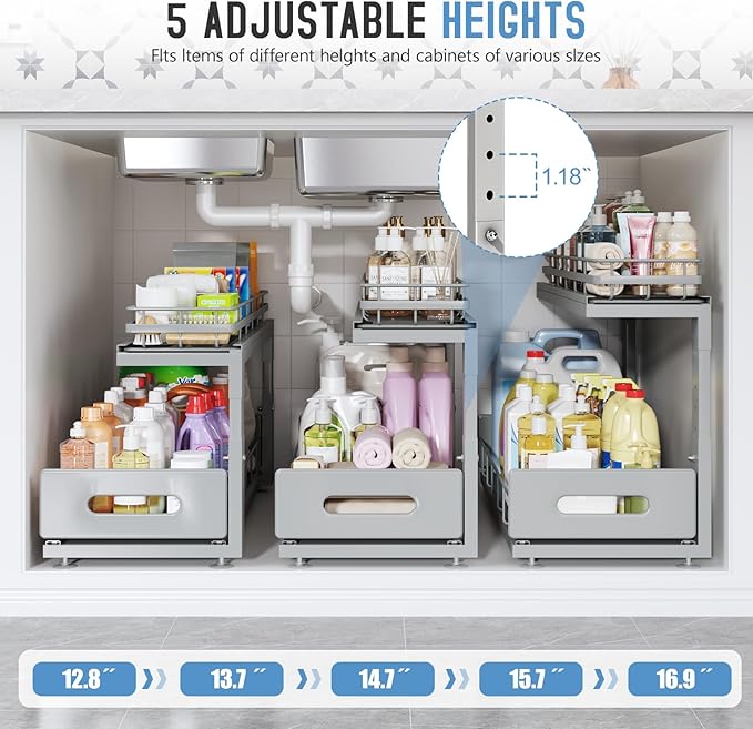 Under Sink Organizer Upgrade To Professional Rails, 2-Tier Dual Pull Out - Image 5