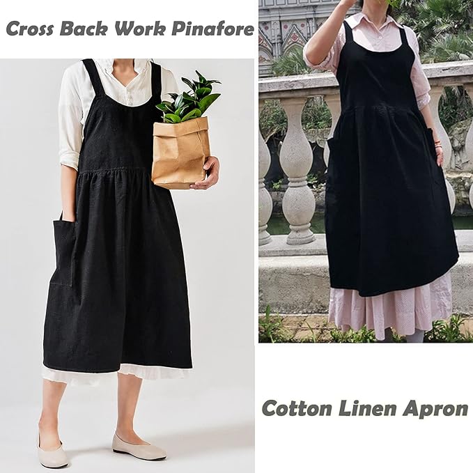 Uaussi Cotton Linen Apron Cross Back Work Apron - Image 7