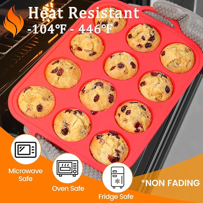 CAKETIME Silicone Muffin Pan, Metal Reinforced Frame Silicone Cupcake Pan - Image 8