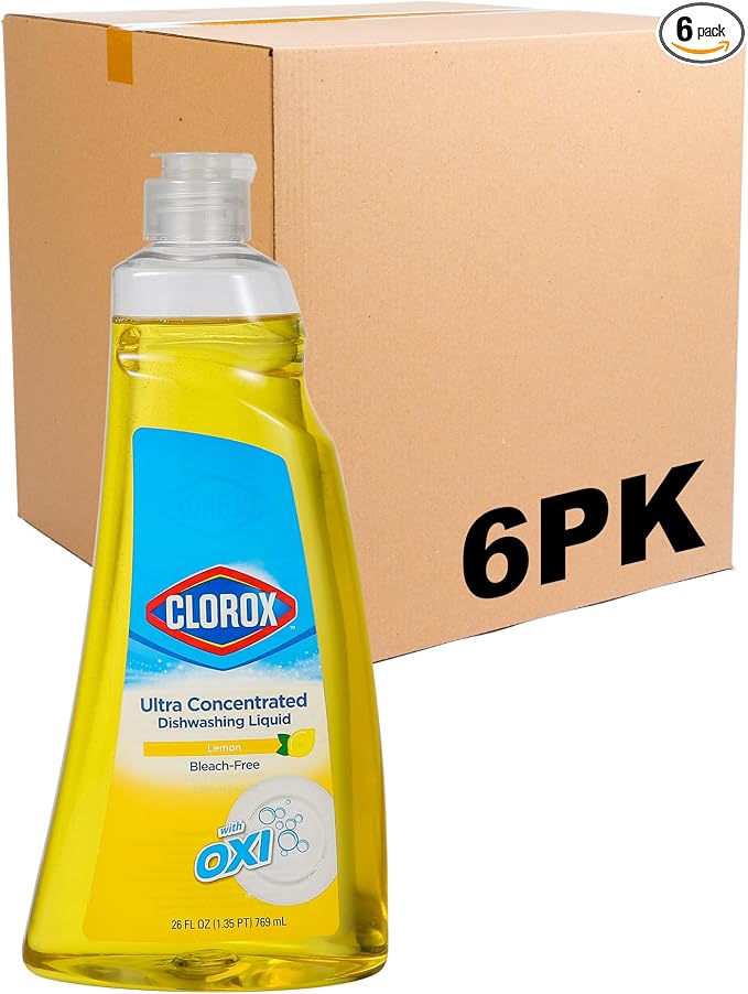 CLOROX Liquid Dish Soap | Antibacterial OXY Powered Dishwashing Liquid Cuts Through Tough Grease FAST | Quick Rinsing Formula | A Powerful Clean You Can Trust, Lemon Scent, Pack of 6