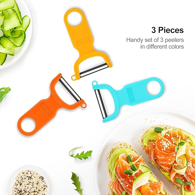 Original Vegetable Fruit Peeler Carbon Steel Blade 3 Pack Orange/Blue/Yellow… - Image 2