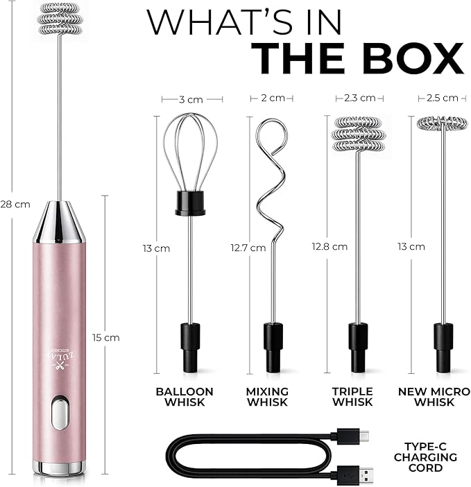 Zulay Kitchen Metal Rechargeable Milk Frother, 3 Whisk Attachments Handheld - Image 7