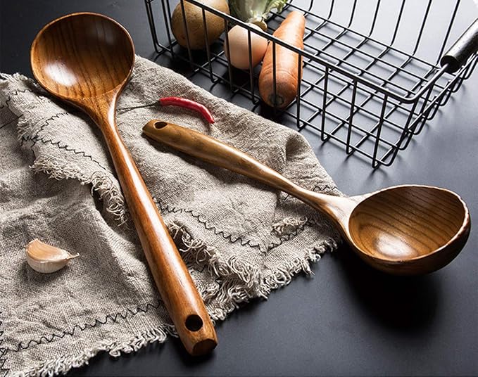 2 Pcs Wooden Spoon Ladle for Cooking Spoons Best Non Toxic Kitchen Tools -14 - Image 6