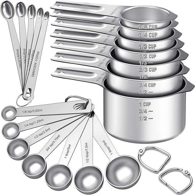 EWFEN Measuring Cups and Spoons Set, 7 Stainless Steel Nesting Measuring Cups & by EWFEN