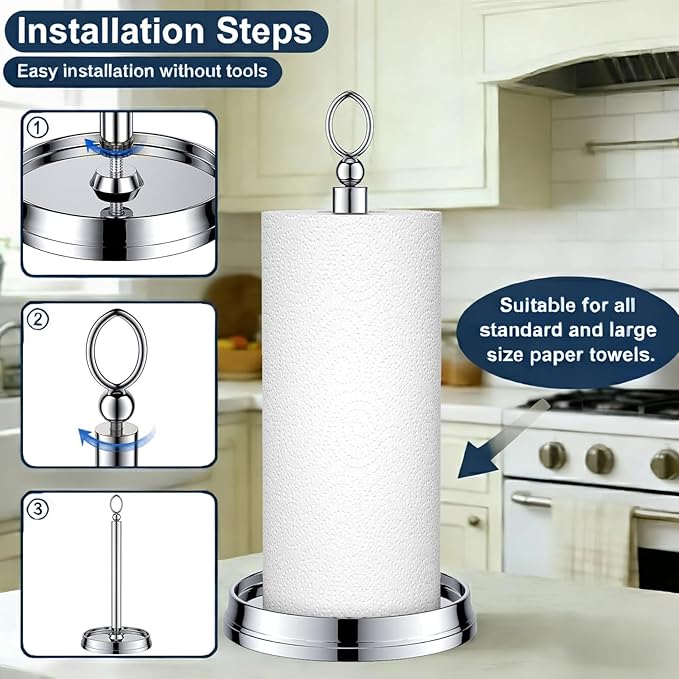 KASUNTO Paper Towel Holder Steel Paper Holder countertop，Black Paper Towel - Image 3