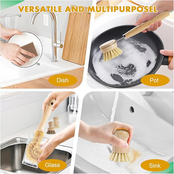 DEBETOOL 6 Piece Bamboo Dish Brush Set - Image 5