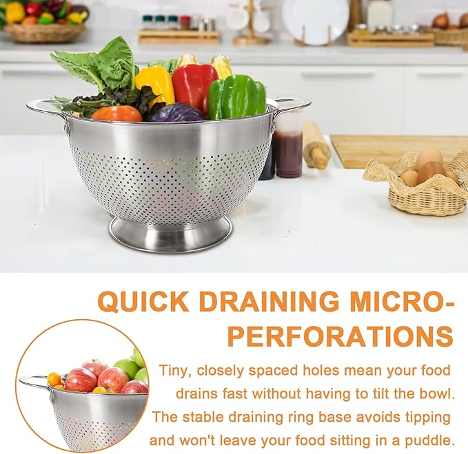 Stainless Steel Colander Set of 3 | Durable Rice and Pasta Strainer - Image 6