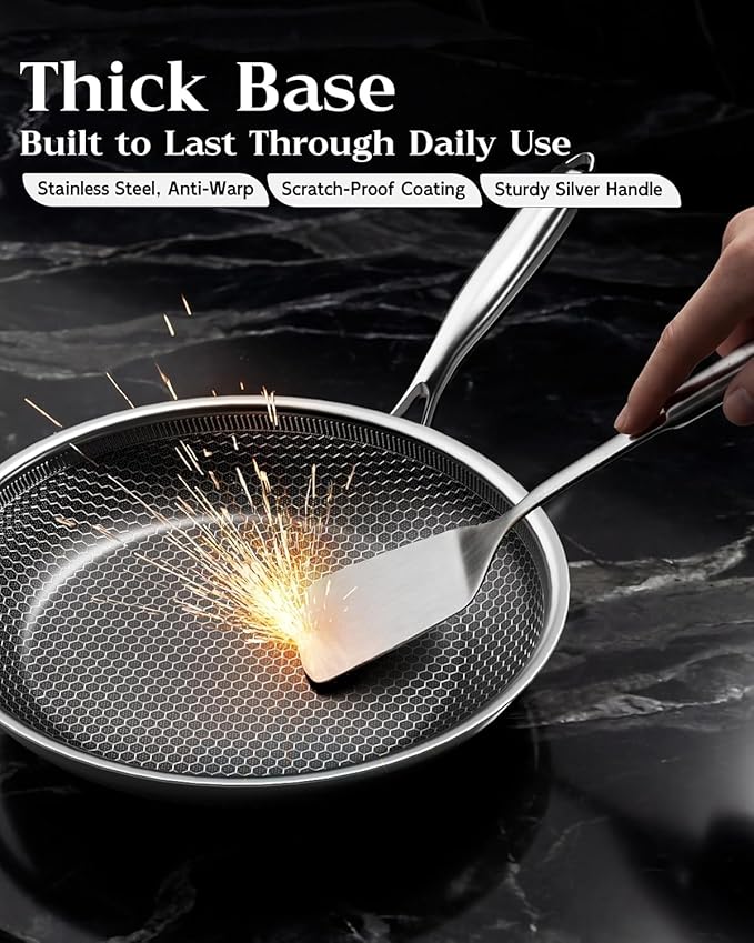 Honeycomb Stainless Steel Nonstick Frying Pan, Induction Cooktop Compatible - Image 5