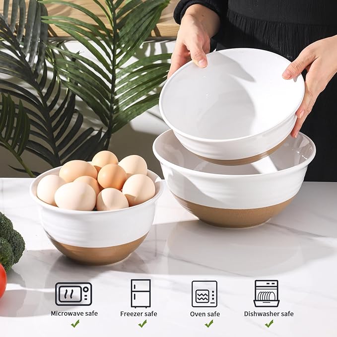 HASENSE Mixing Bowls, Large Ceramic Salad Bowls 2.1/1.5/1.0 Qt, Versatile - Image 5