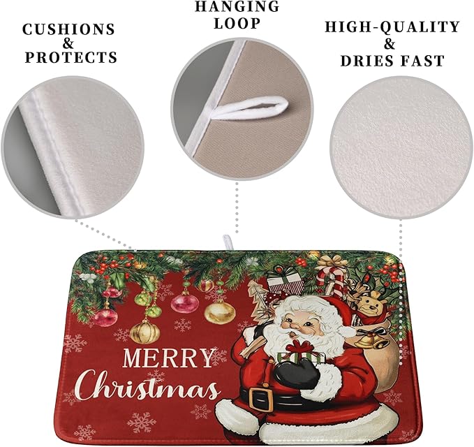 Merry Christmas Dish Drying Mat Santa Claus Kitchen Drainer Mats Microfiber - Image 3