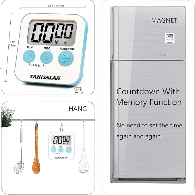 Tanmalan Kitchen Timer for Cooking Loud Alarm, Large Display, Auto Memory Loud - Image 3