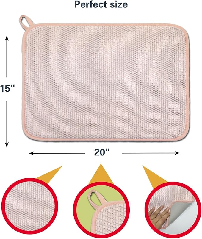 Pink Dish Drying Mats for Kitchen Counter, 2 Pack Dish Drying Mat Drying Pad - Image 2