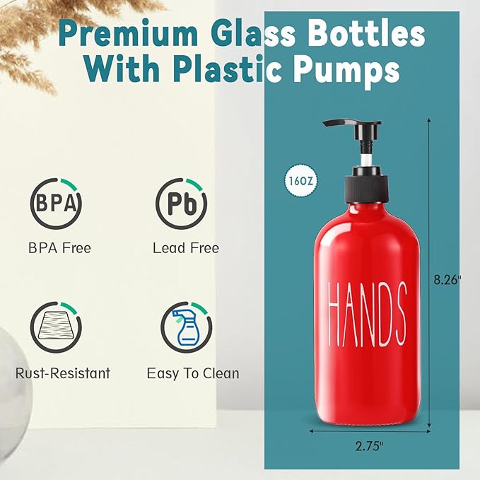 COHOSEGE Glass Soap Dispenser Set 2 Pack, 16 Oz Dish Soap Dispenser - Image 3