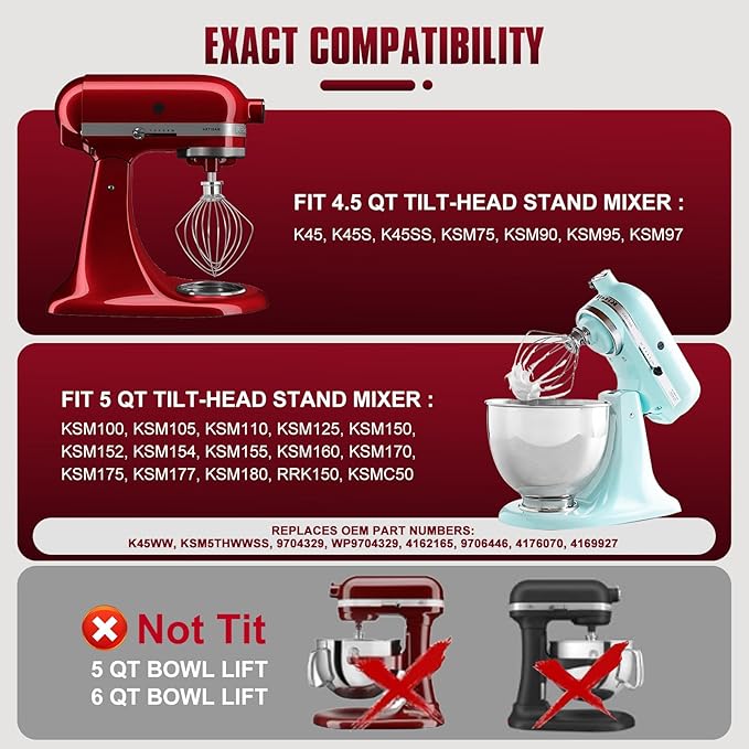 Whole Stainless Steel K45WW Whisk Attachment - Image 2
