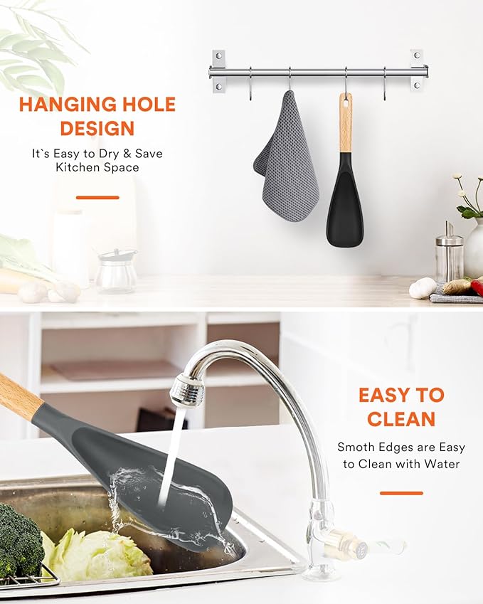 Cooking Spoon for Nonstick Cookwares, Wood Handle Spoon for Mixing, and Scrape - Image 7