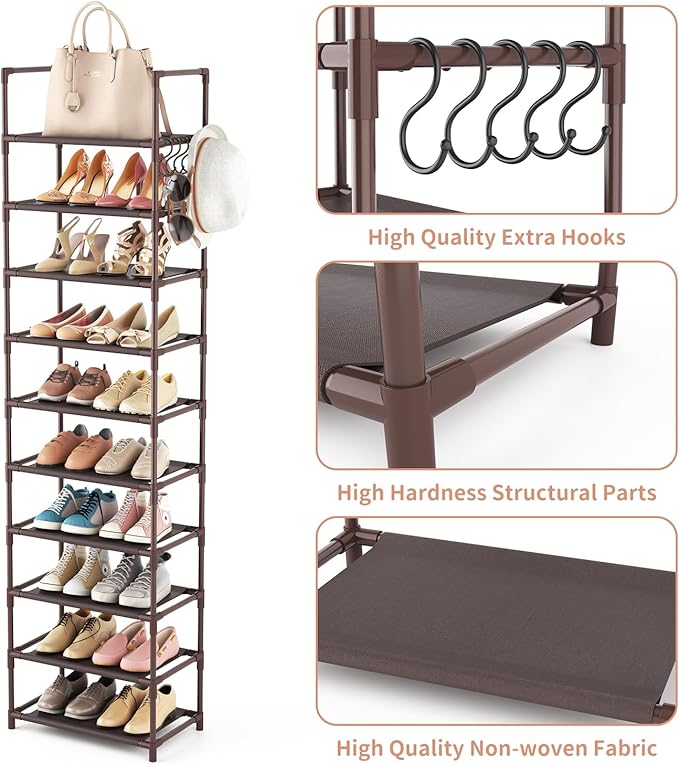 LANTEFUL 10 Tiers Tall Shoe Rack 20-25 Pairs Boots Organizer Storage Sturdy - Image 4