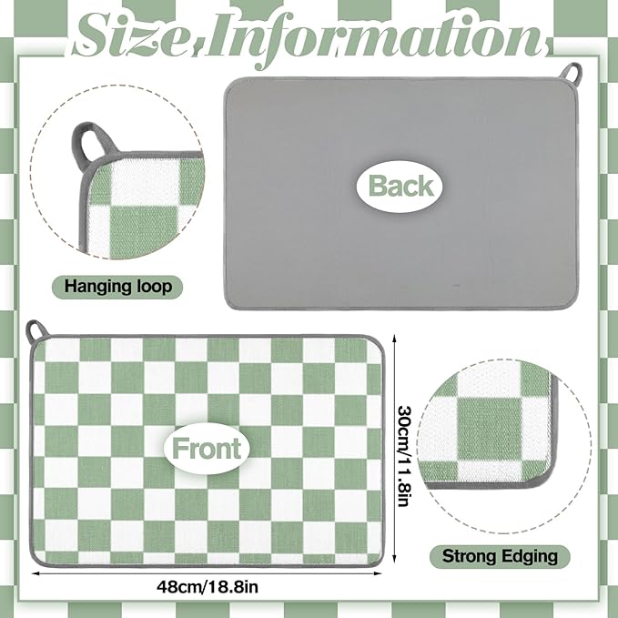 Zonon Green Checkered Dish Drying Mat - Image 5
