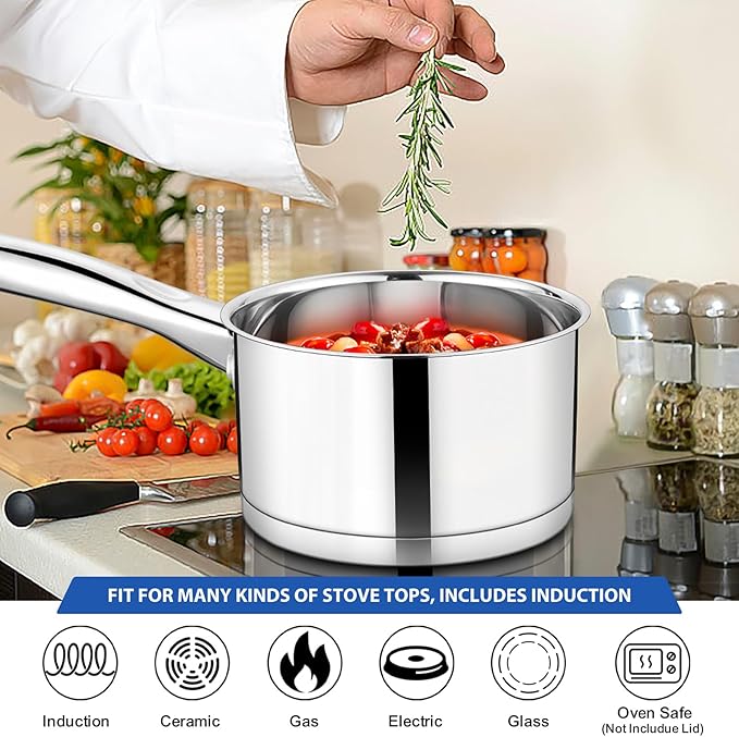 TeamFar Saucepan, 3 qt Stainless Steel Sauce Milk Pan & Lid - Image 7