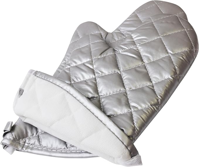 Silver Oven Mitts, Quilted Cotton Lining 13 Inch Oven Gloves, Heat Resistant - Image 4