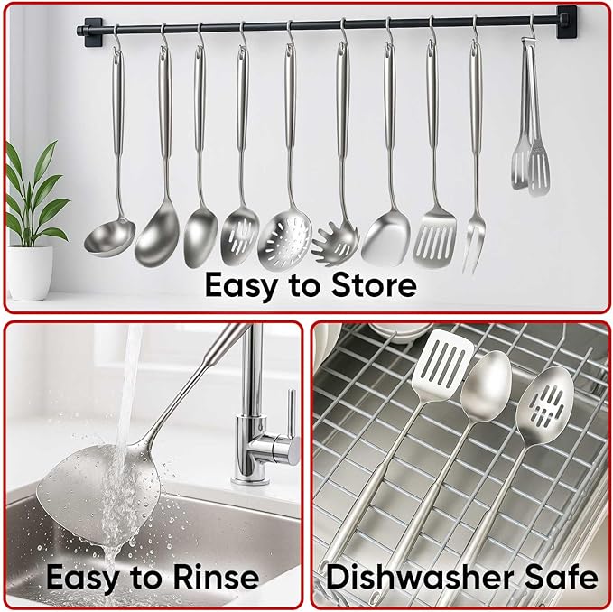 Newness 11 Pcs Cooking Utensils Set, 304 Stainless Steel Kitchen Utensils Set - Image 6