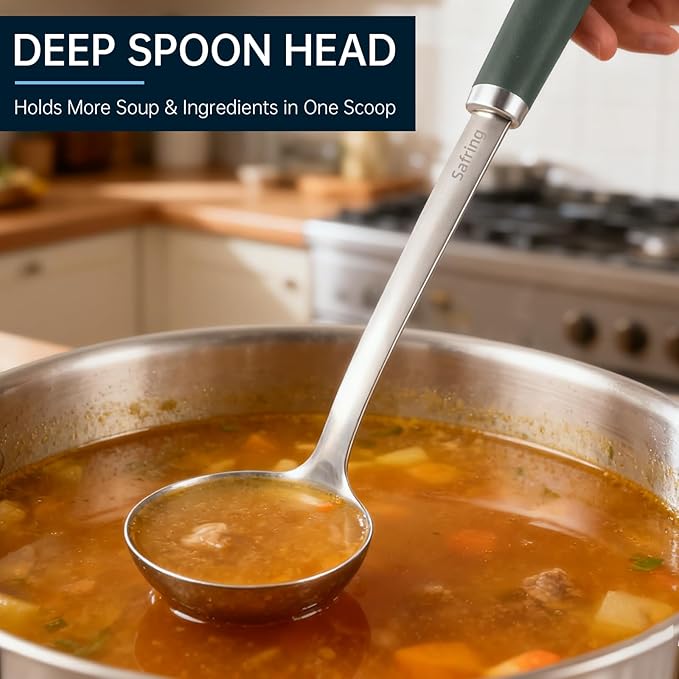 Safring Stainless Steel Soup Ladle and Spaghetti Spoon Set, Heat Resistant - Image 5