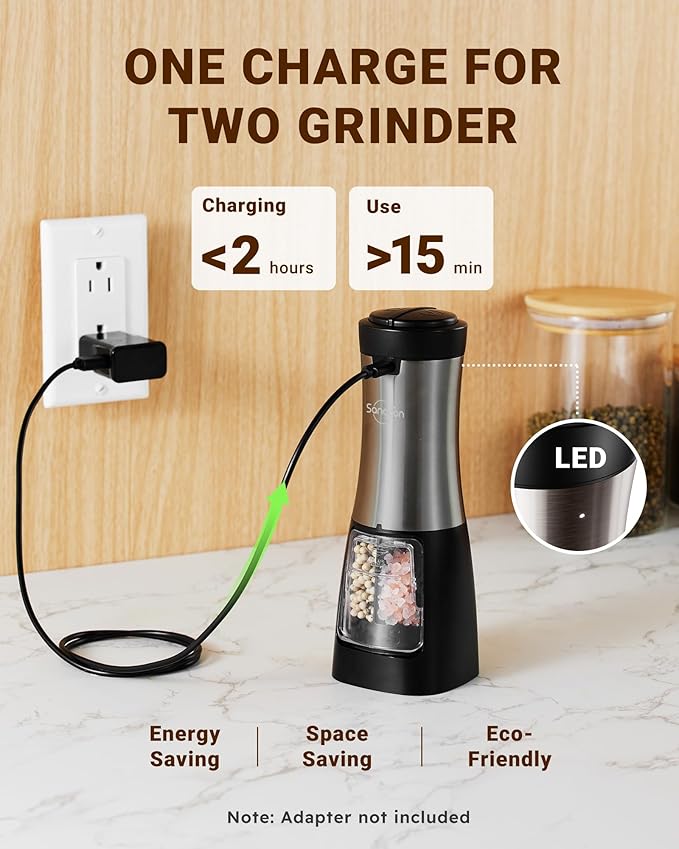 Sangcon Electric Salt and Pepper Grinder Set Shakers 2 IN 1 - Image 3