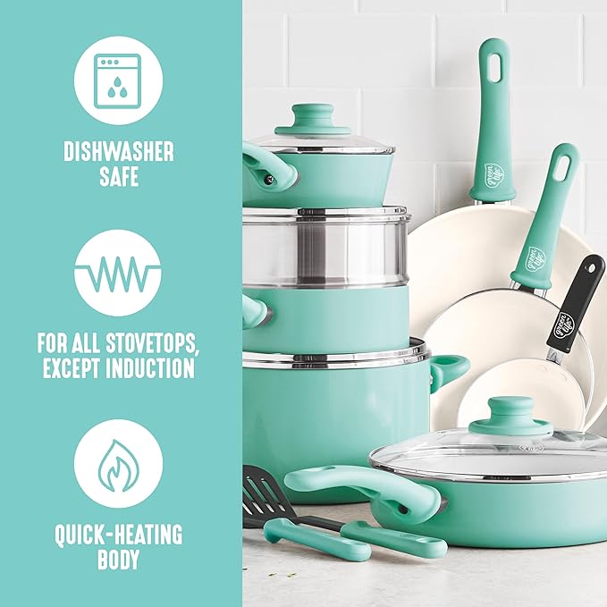 GreenLife Soft Grip 16 Piece Cookware Set, Non-Toxic PFAS-Free Ceramic Nonstick - Image 5