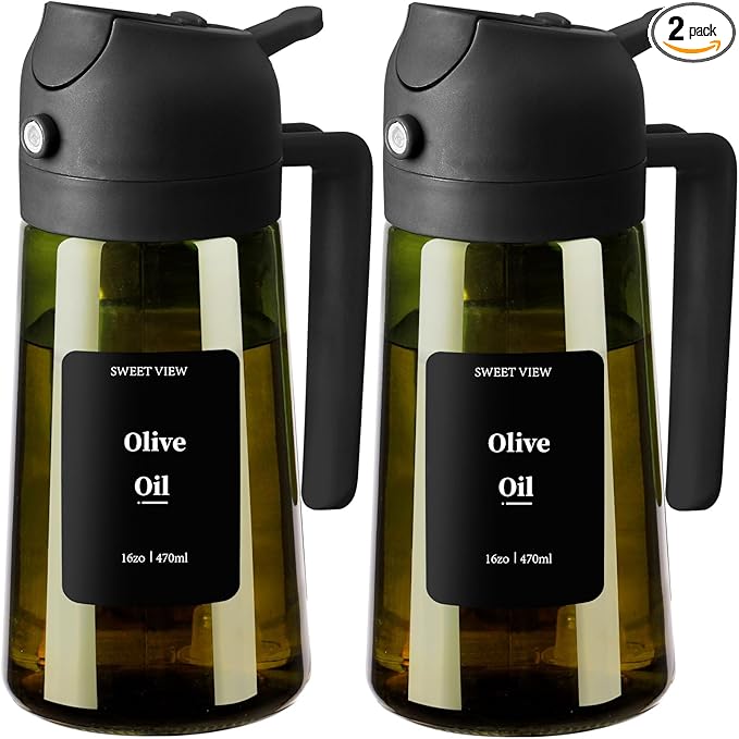 SWEET VIEW 2PCS Olive Oil Dispenser and Oil Sprayer – 16oz/470ml Glass by SWEETVIEW