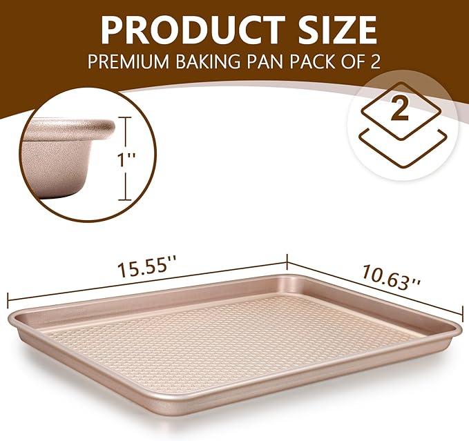 Wildone Baking Sheet Pan Set, Honeycomb Embossed Nonstick Baking Sheet 15x10 In - Image 2