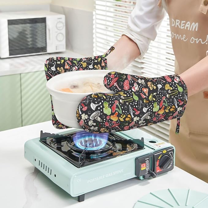 Fresh Mushroom Oven Mitts and Pot Holders Sets of 4, Resistant Hot Pads - Image 7