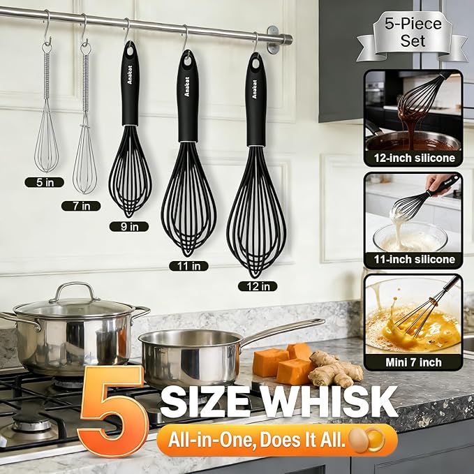 Anaeat Kitchen Whisk Set of 5, Egg Beater Milk ​Blender - Image 7