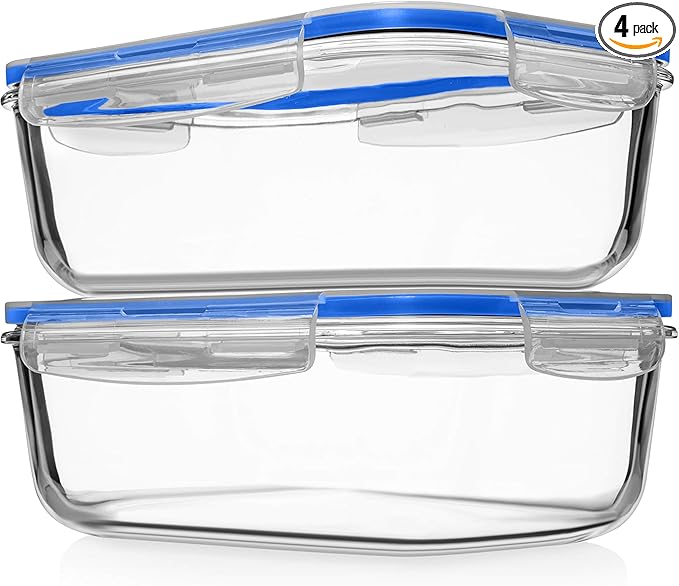Razab 4 PC 1860ml / 63 Oz / 8 Cups Large Glass Food Storage Containers by RazabHomeGoods