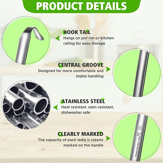 Potchen 10 Pcs Stainless Steel Soup Ladle Set Small Ladle Sturdy Long Handle - Image 3