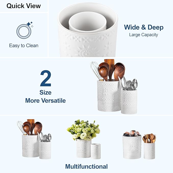 LOVECASA Utensil Holder, 7.2"+5.4" Ceramic Utensil Holder - Image 9