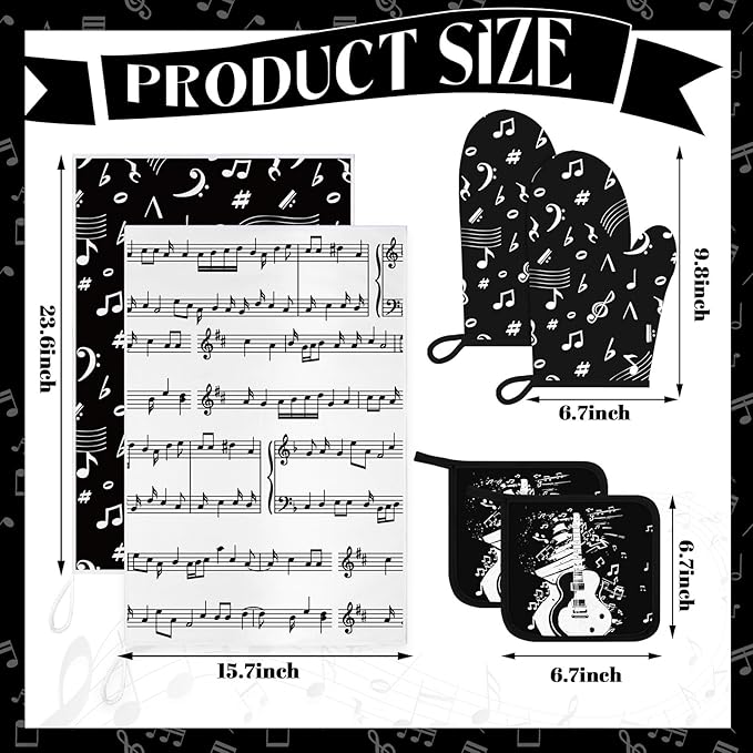 Leinuosen 8 Pcs Music Note Kitchen Decor Accessories Set Farmhouse Towels Oven - Image 3